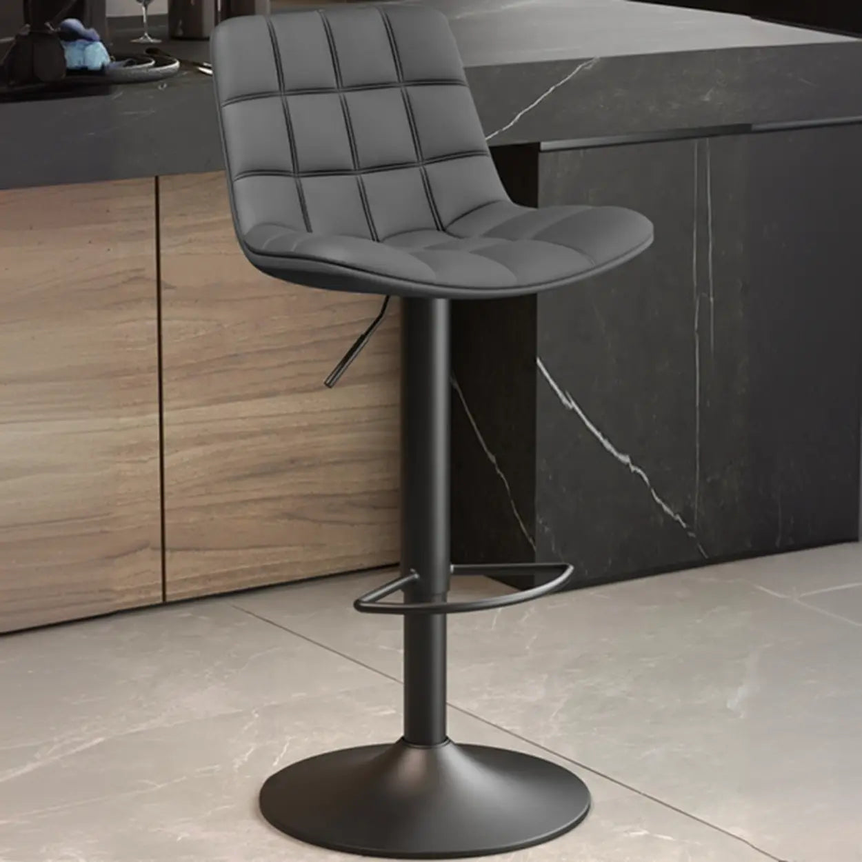 Saddle Faux Leather Swivel Bar Stool with Back — Yellow / Gold