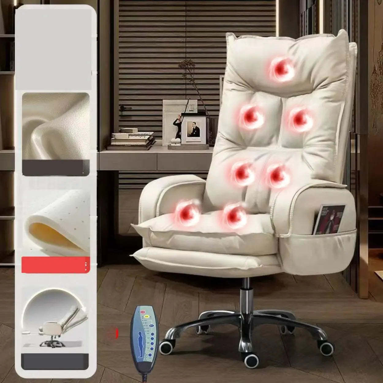 Swivel Ergonomic Recliner Leather Office Chair — White / With Footrest / Latex