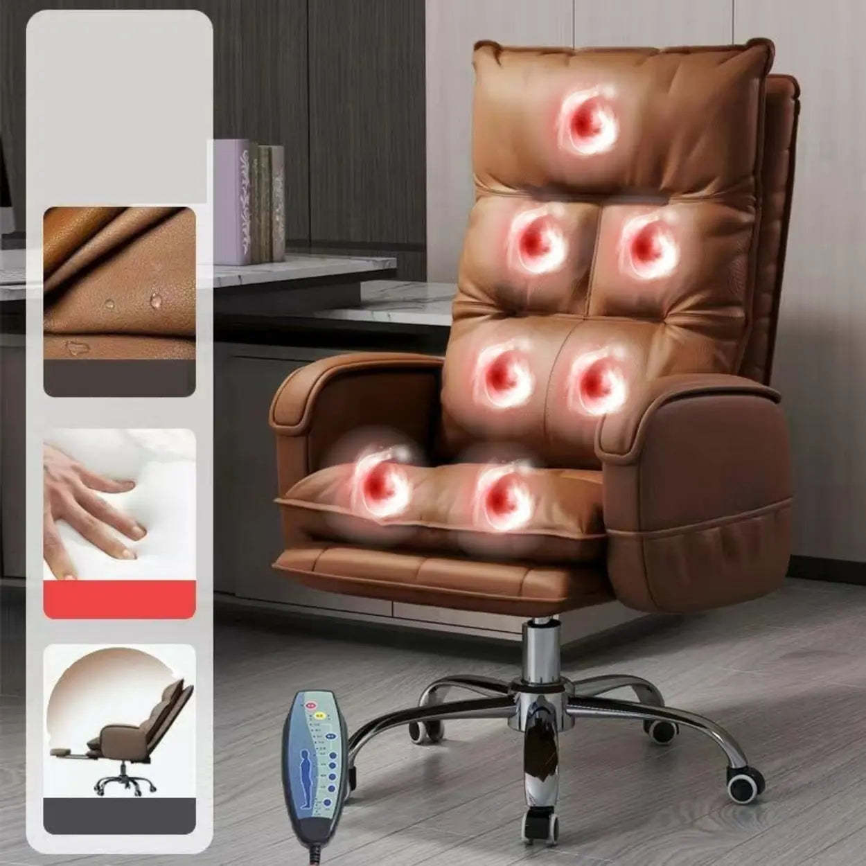 Swivel Ergonomic Recliner Leather Office Chair — White / Without Footrest / Latex