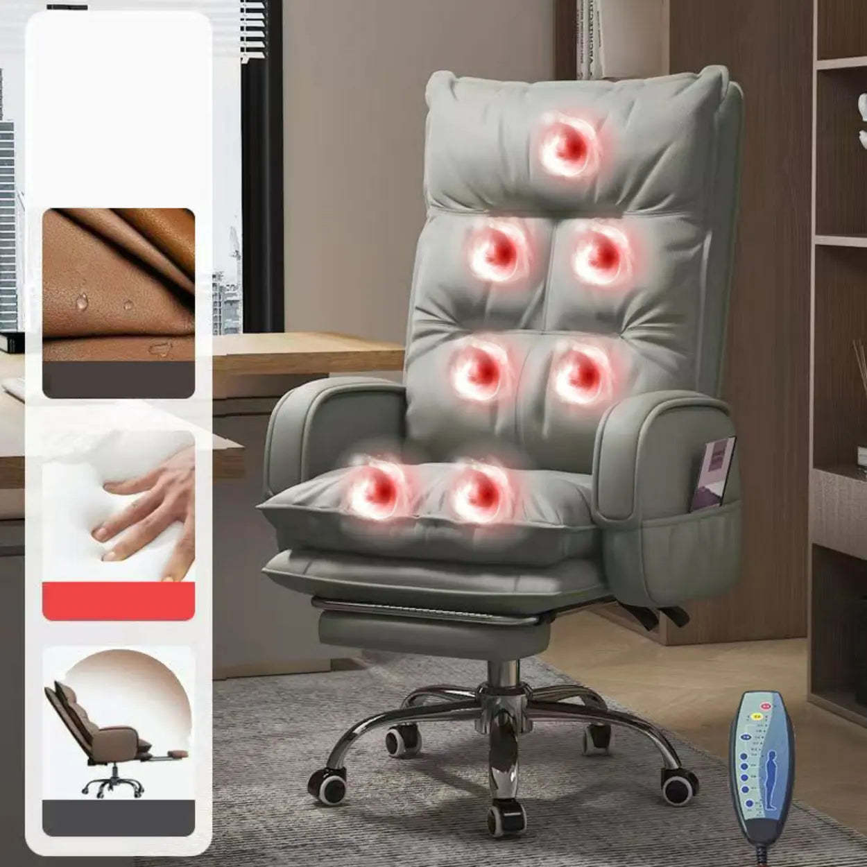 Swivel Ergonomic Recliner Leather Office Chair — Black / Without Footrest / Latex