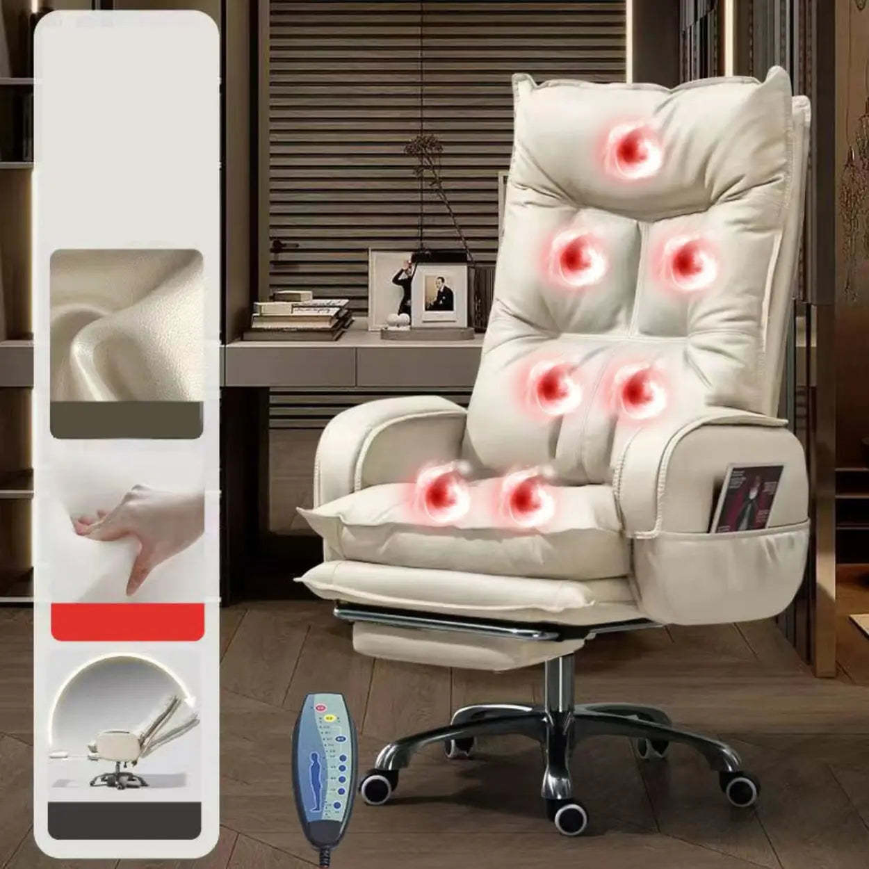 Swivel Ergonomic Recliner Leather Office Chair — Coffee / With Footrest / Sponge