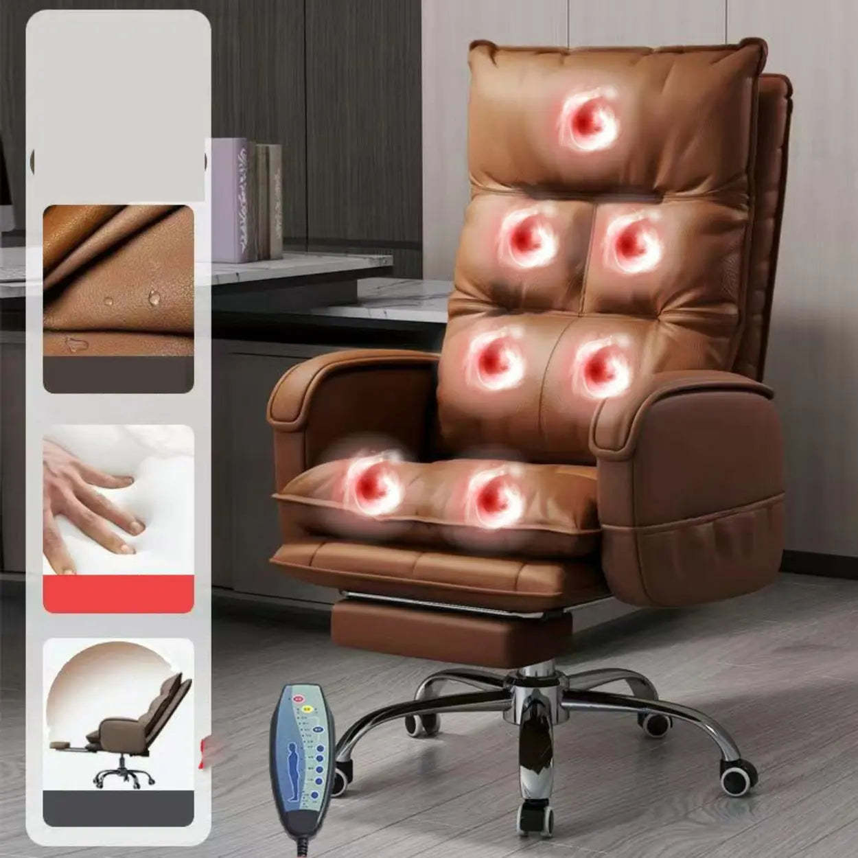 Swivel Ergonomic Recliner Leather Office Chair — Coffee / Without Footrest / Latex