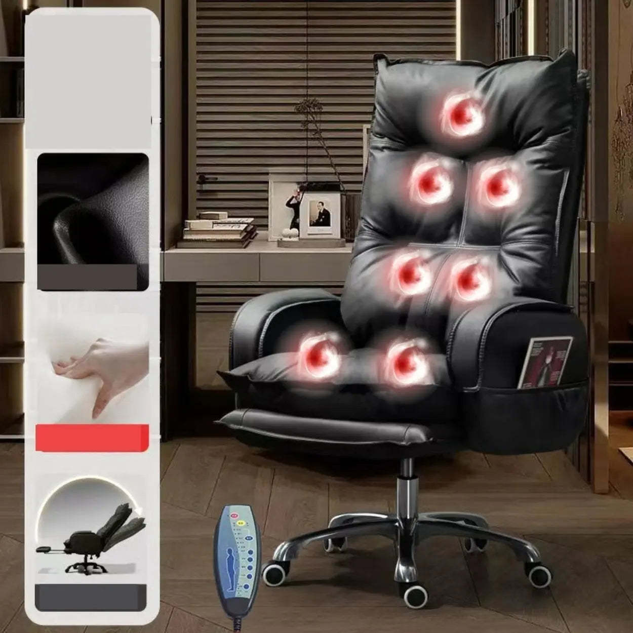 Swivel Ergonomic Recliner Leather Office Chair — Grey / With Footrest / Latex