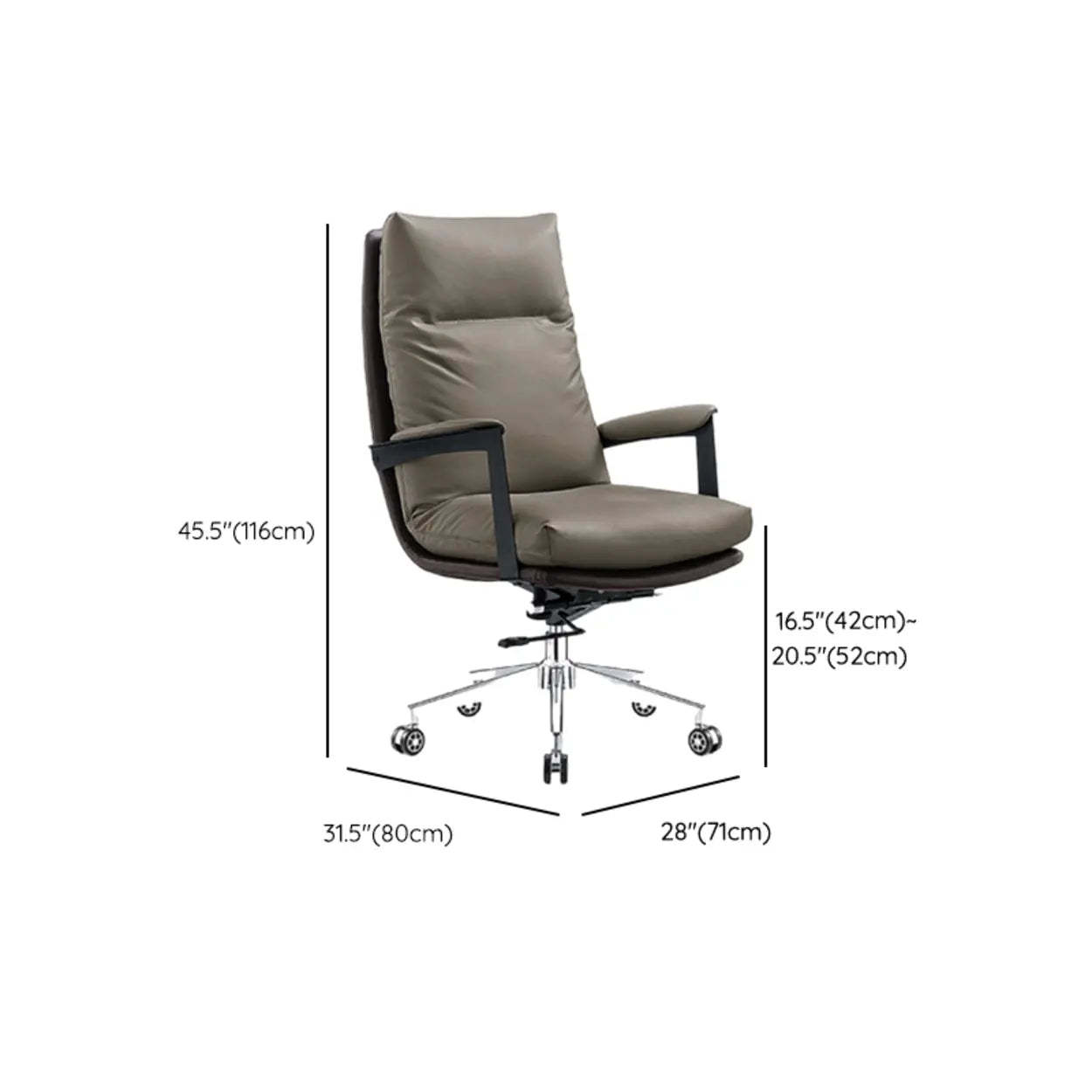 Swivel Gray Steel Leather Office Chair with Wheels