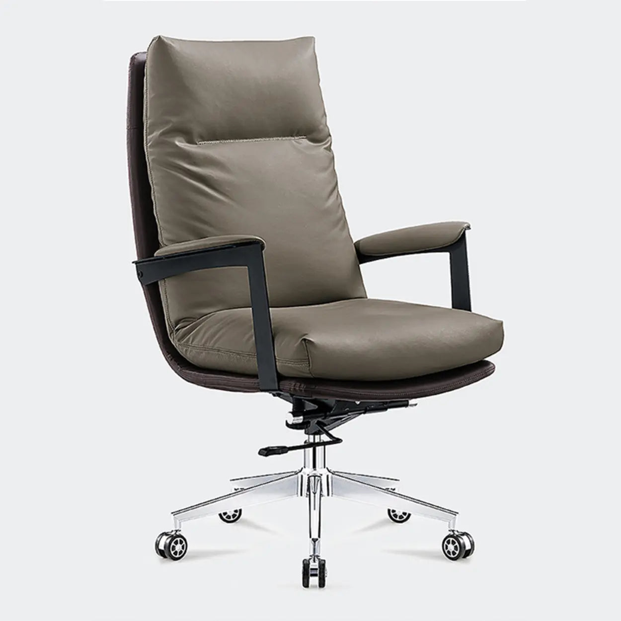 Swivel Gray Steel Leather Office Chair with Wheels — Faux Leather