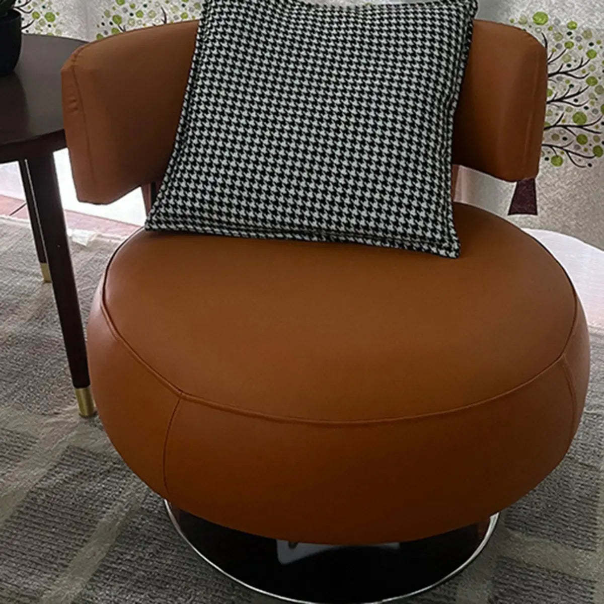 Swivel Green Leather Track-Arm Fixed-Back Chair — Grey / Leather