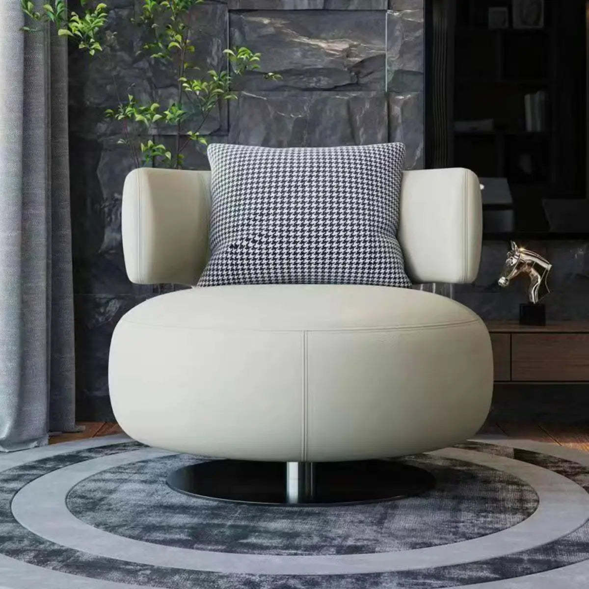White leather fixed-back track-arm accent chairs - leather