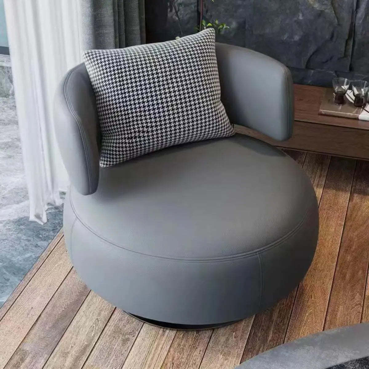 Swivel Green Leather Track-Arm Fixed-Back Chair — Orange / Leather