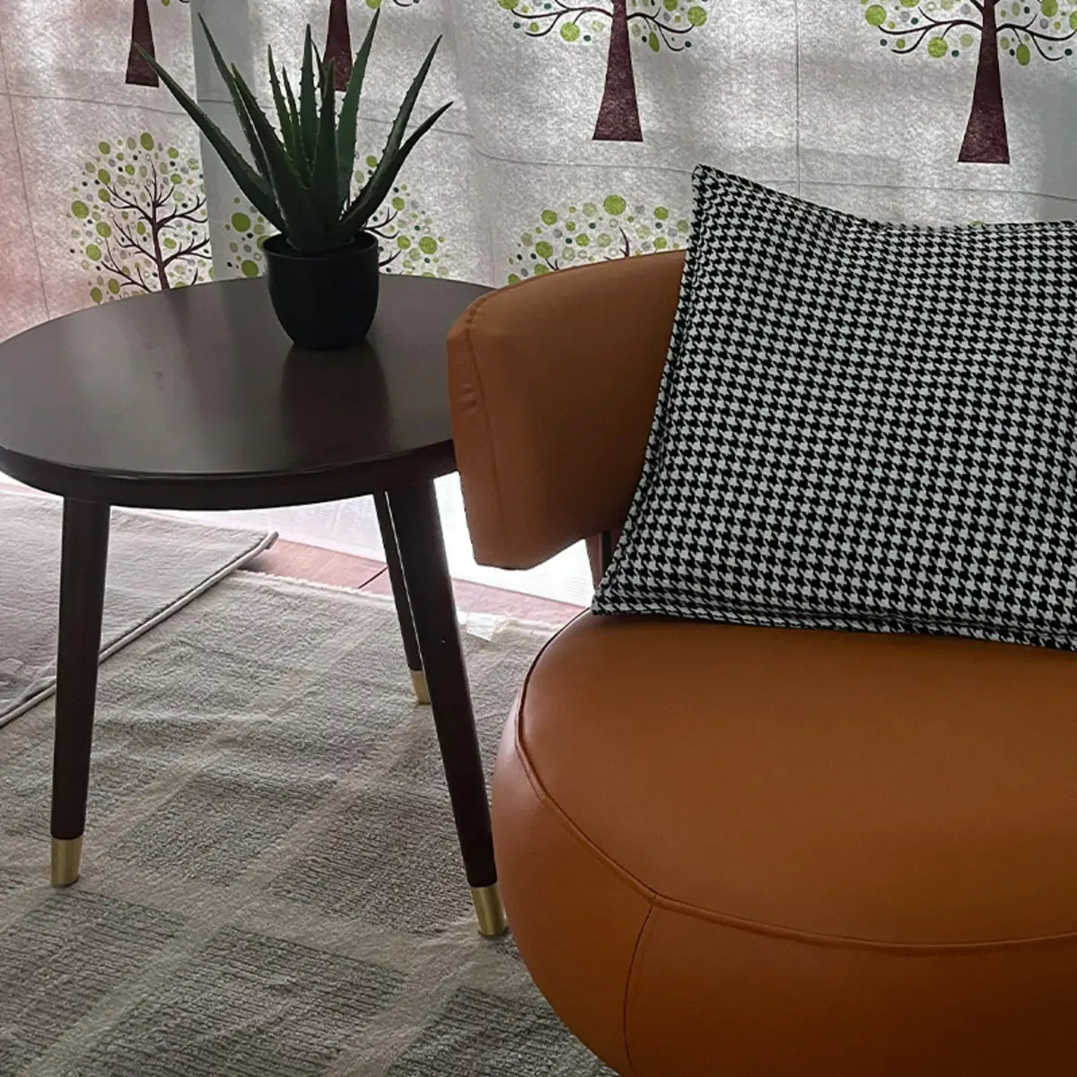 Swivel Green Leather Track-Arm Fixed-Back Chair