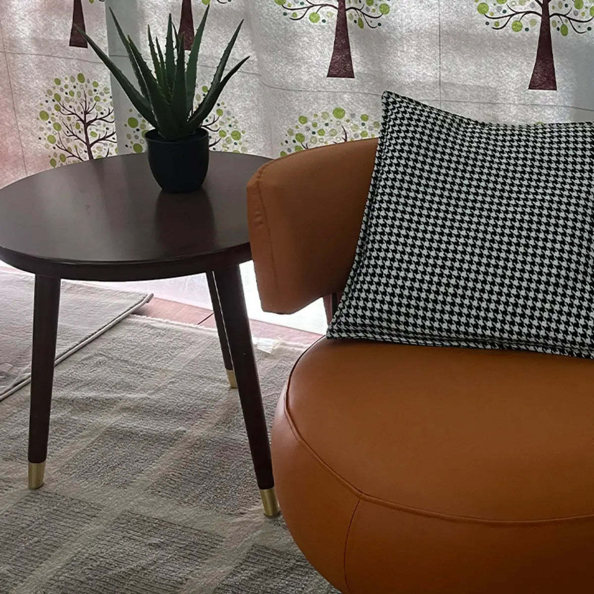 Swivel Green Leather Track-Arm Fixed-Back Chair