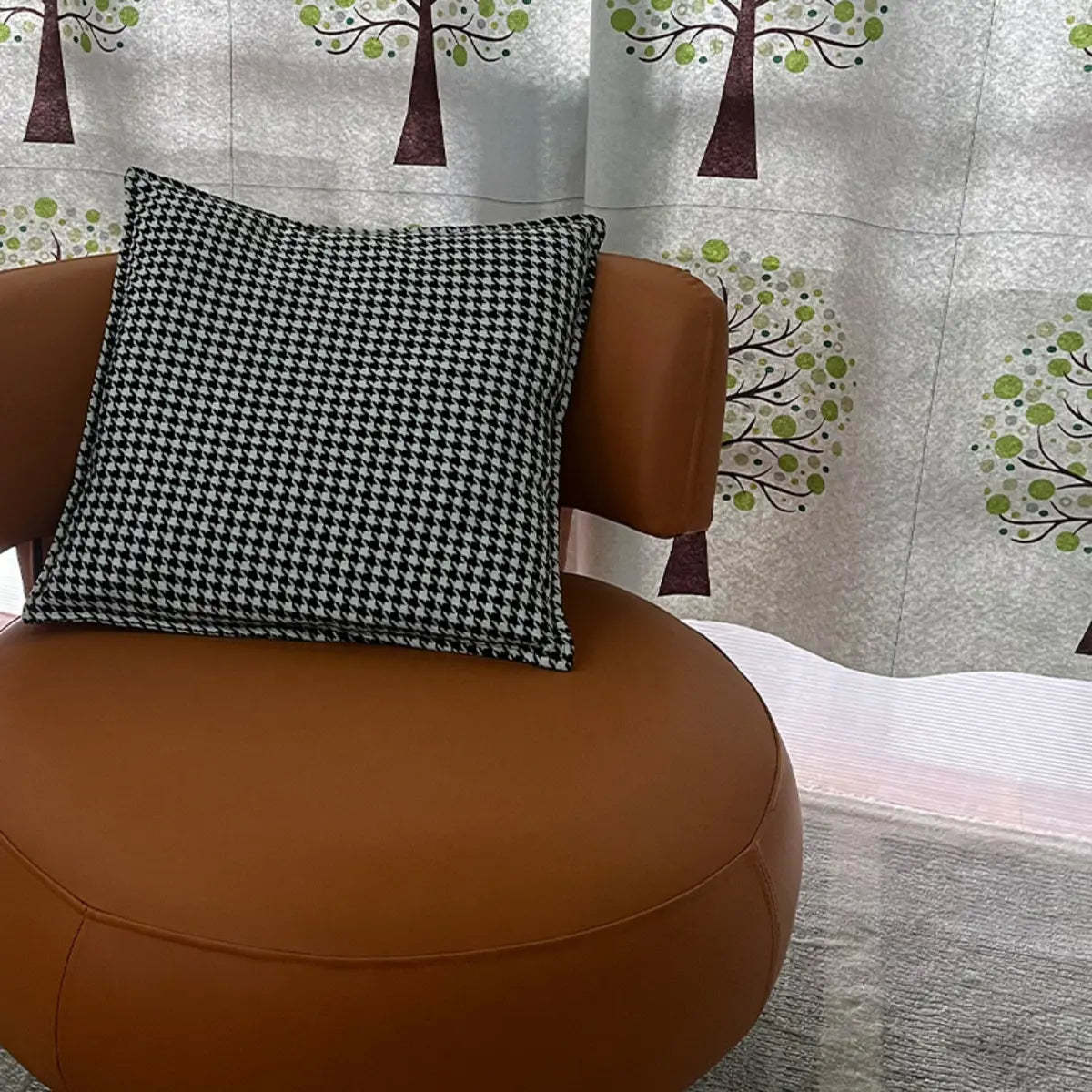 Swivel Green Leather Track-Arm Fixed-Back Chair