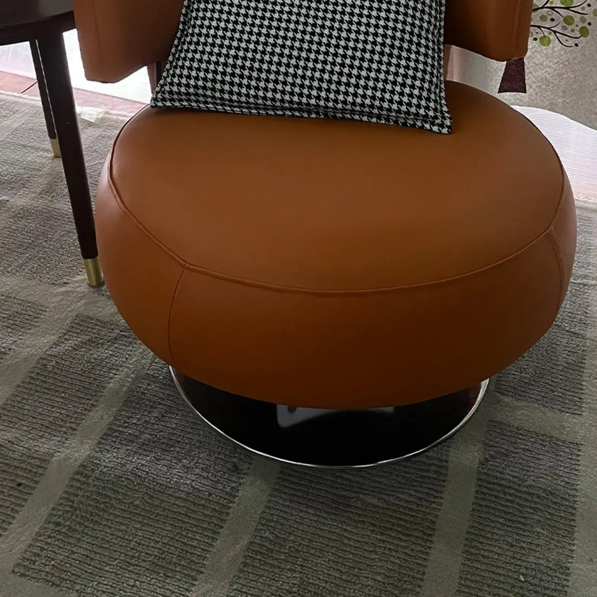 Swivel Green Leather Track-Arm Fixed-Back Chair