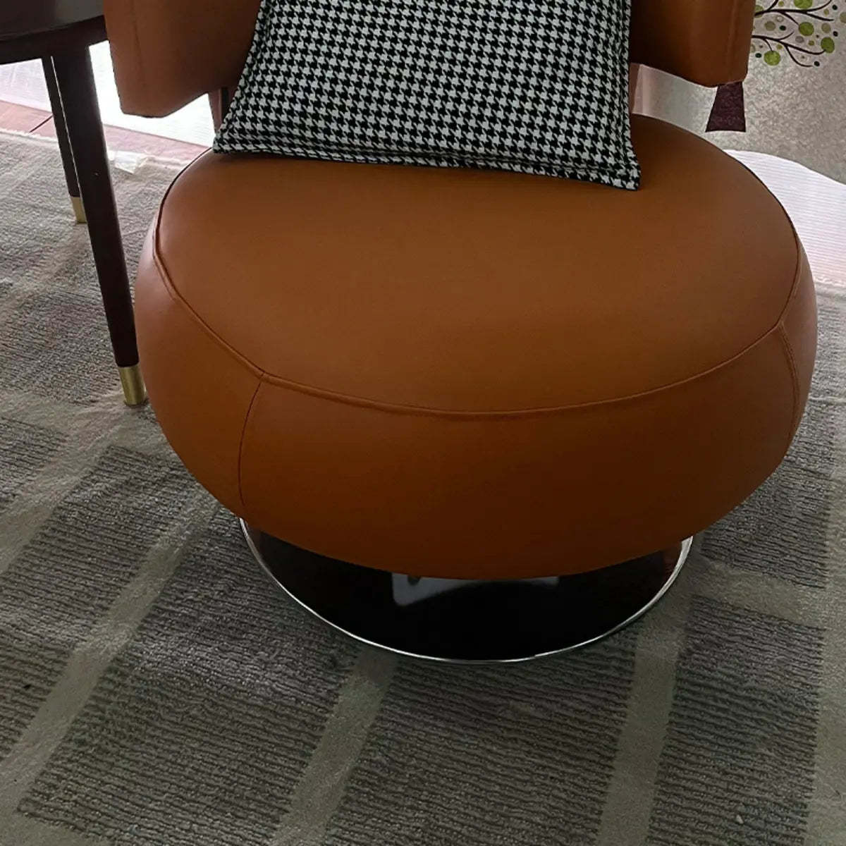 Swivel Green Leather Track-Arm Fixed-Back Chair