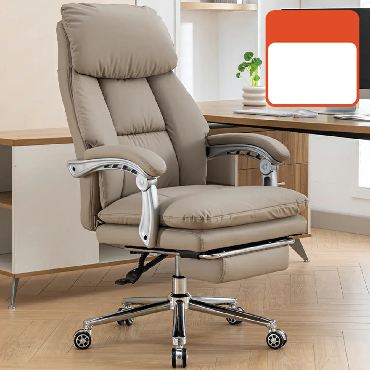 Swivel High-Back Faux Leather Office Chair with Headrest — Black / With Footrest / Microfiber Leather