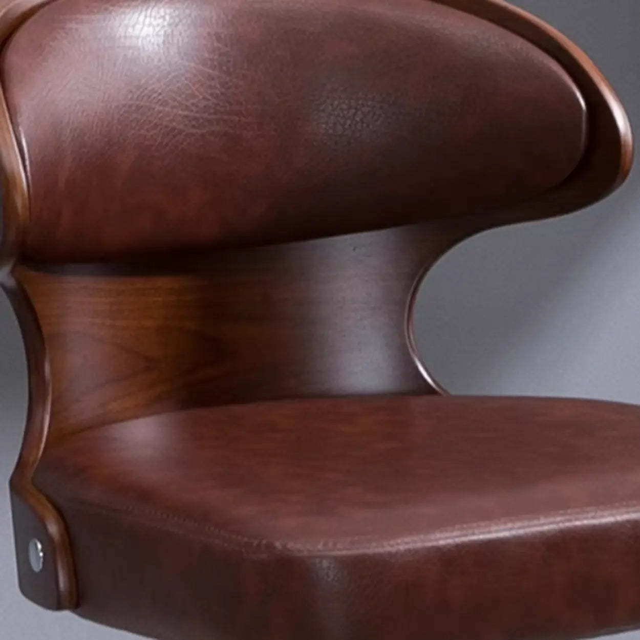 Leather Curved-Back Swivel Bar Stool with Footrest — Smoky Gray