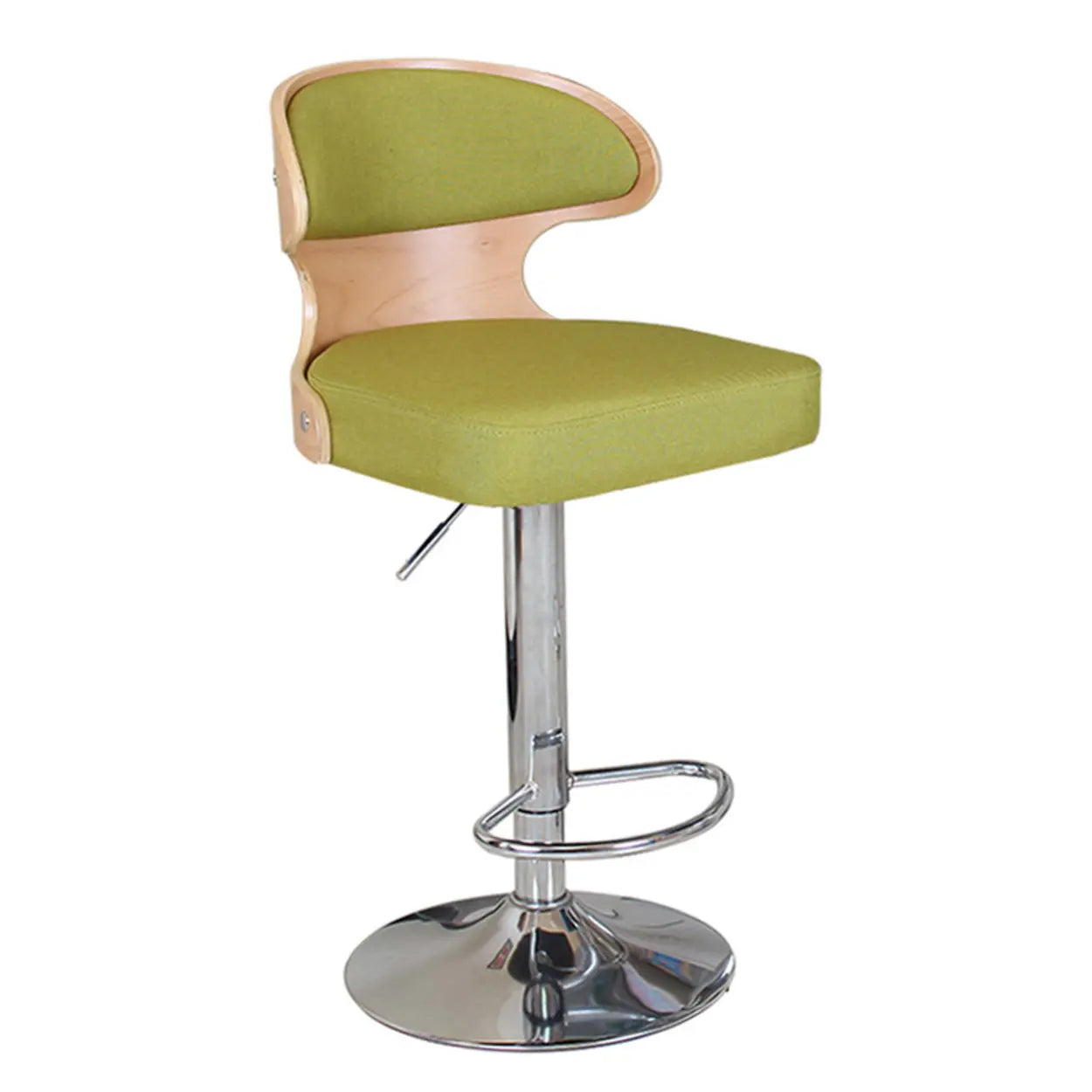Leather Curved-Back Swivel Bar Stool with Footrest — Wood/ Coffee