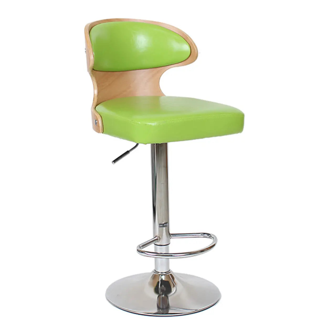 Leather Curved-Back Swivel Bar Stool with Footrest