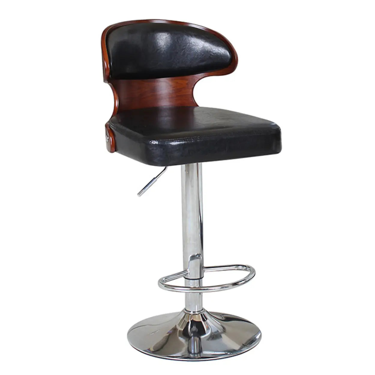 Leather Curved-Back Swivel Bar Stool with Footrest — Coffee