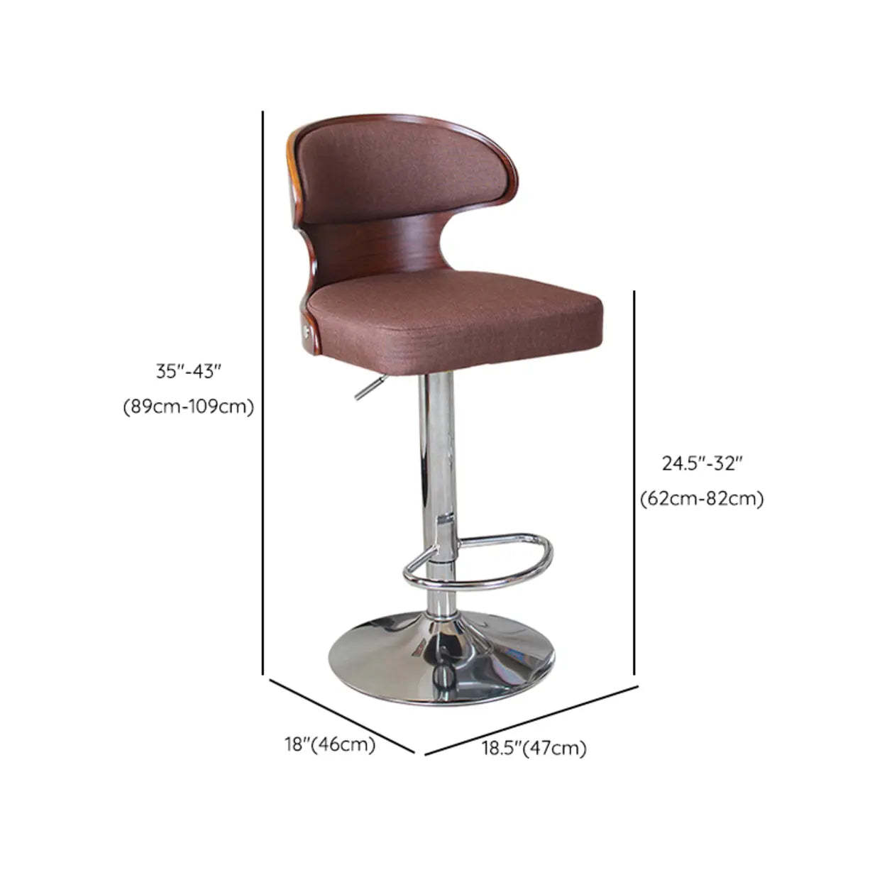 Leather Curved-Back Swivel Bar Stool with Footrest