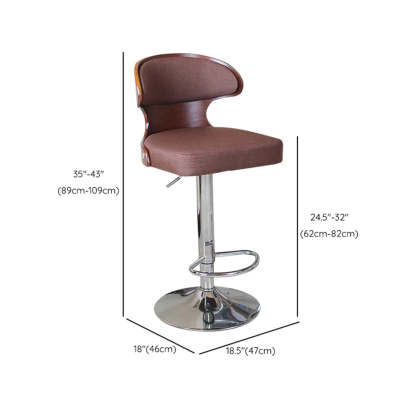 Leather Curved-Back Swivel Bar Stool with Footrest