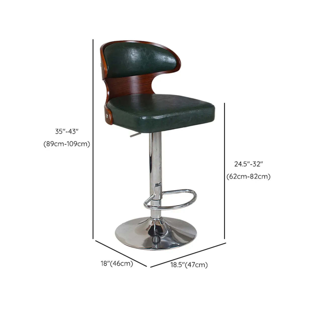 Leather Curved-Back Swivel Bar Stool with Footrest