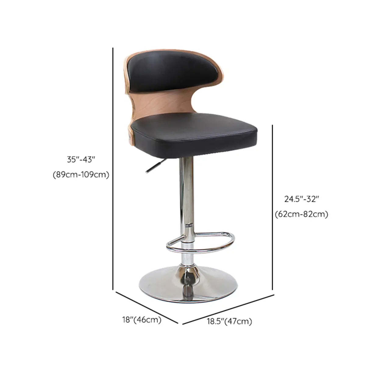 Leather Curved-Back Swivel Bar Stool with Footrest