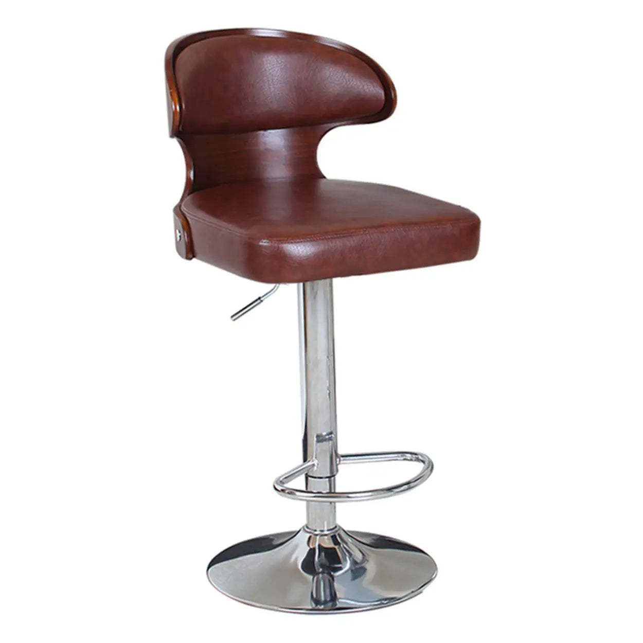 Modern curved-back footrest bar & counter stools in leather — Brown