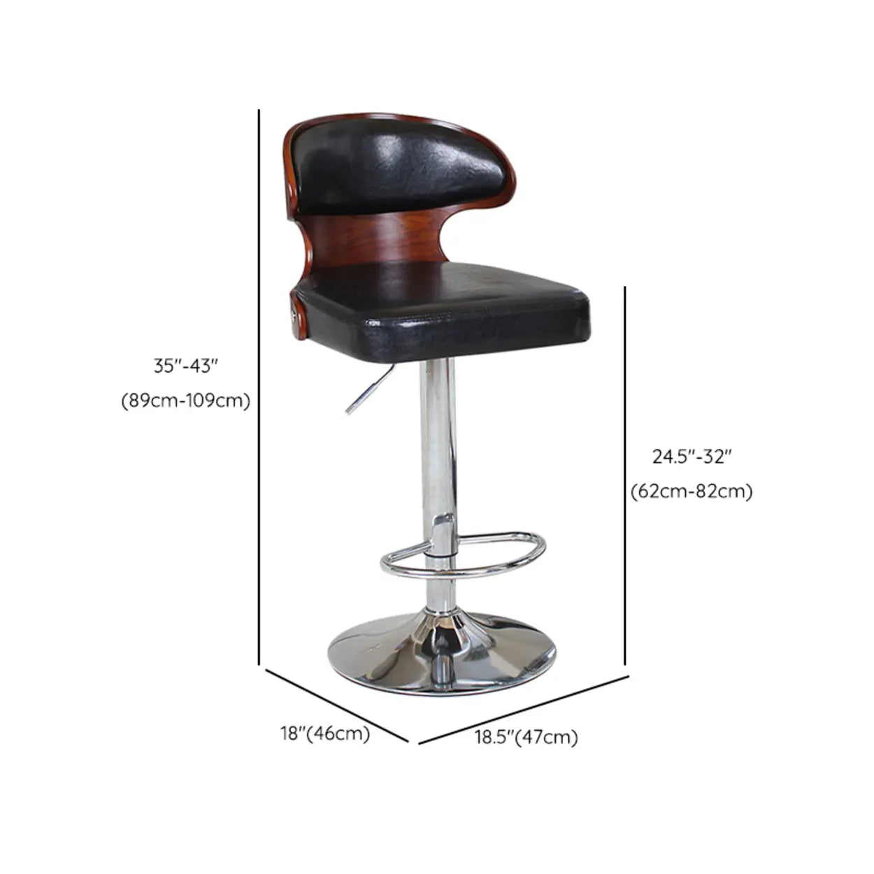 Leather Curved-Back Swivel Bar Stool with Footrest