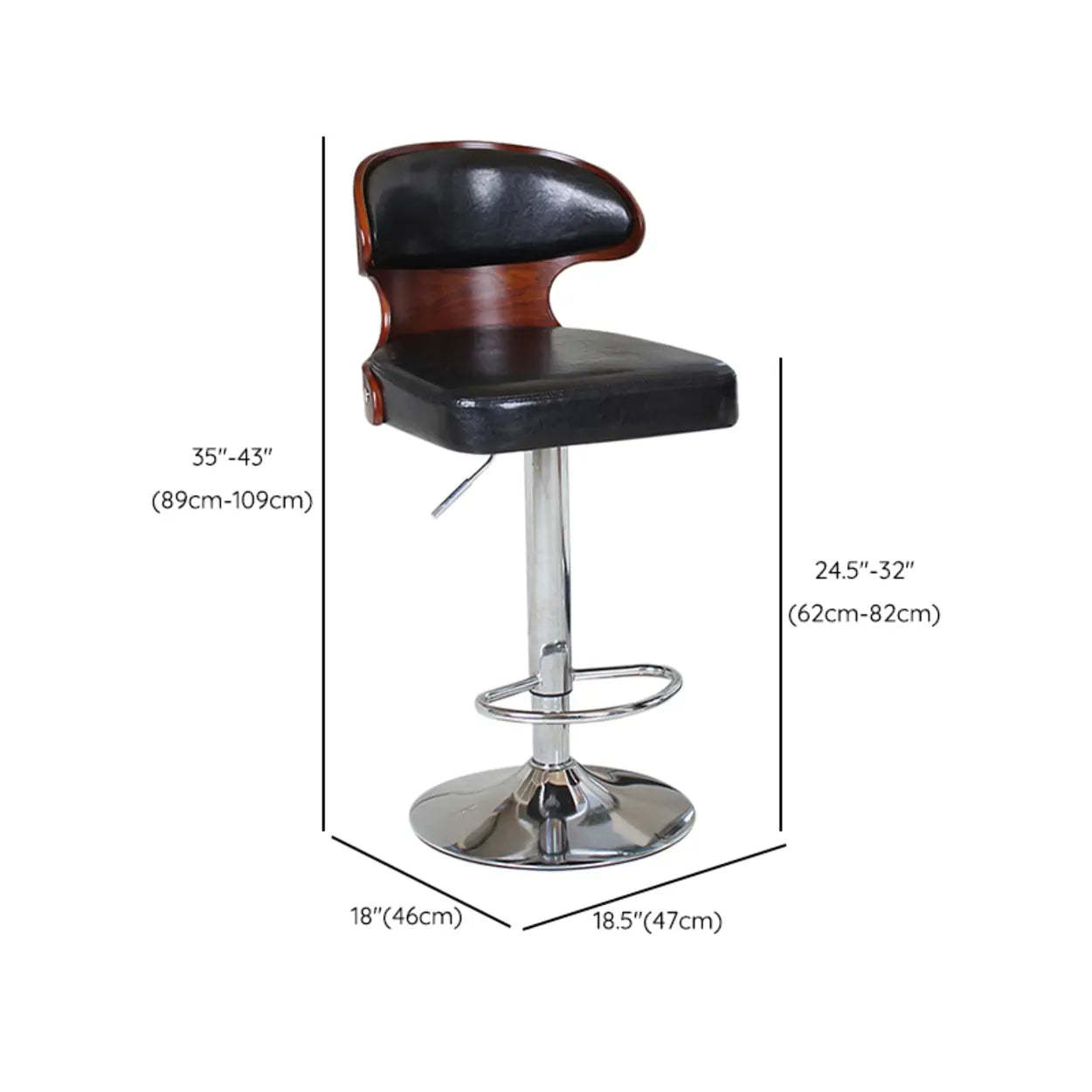 Leather Curved-Back Swivel Bar Stool with Footrest