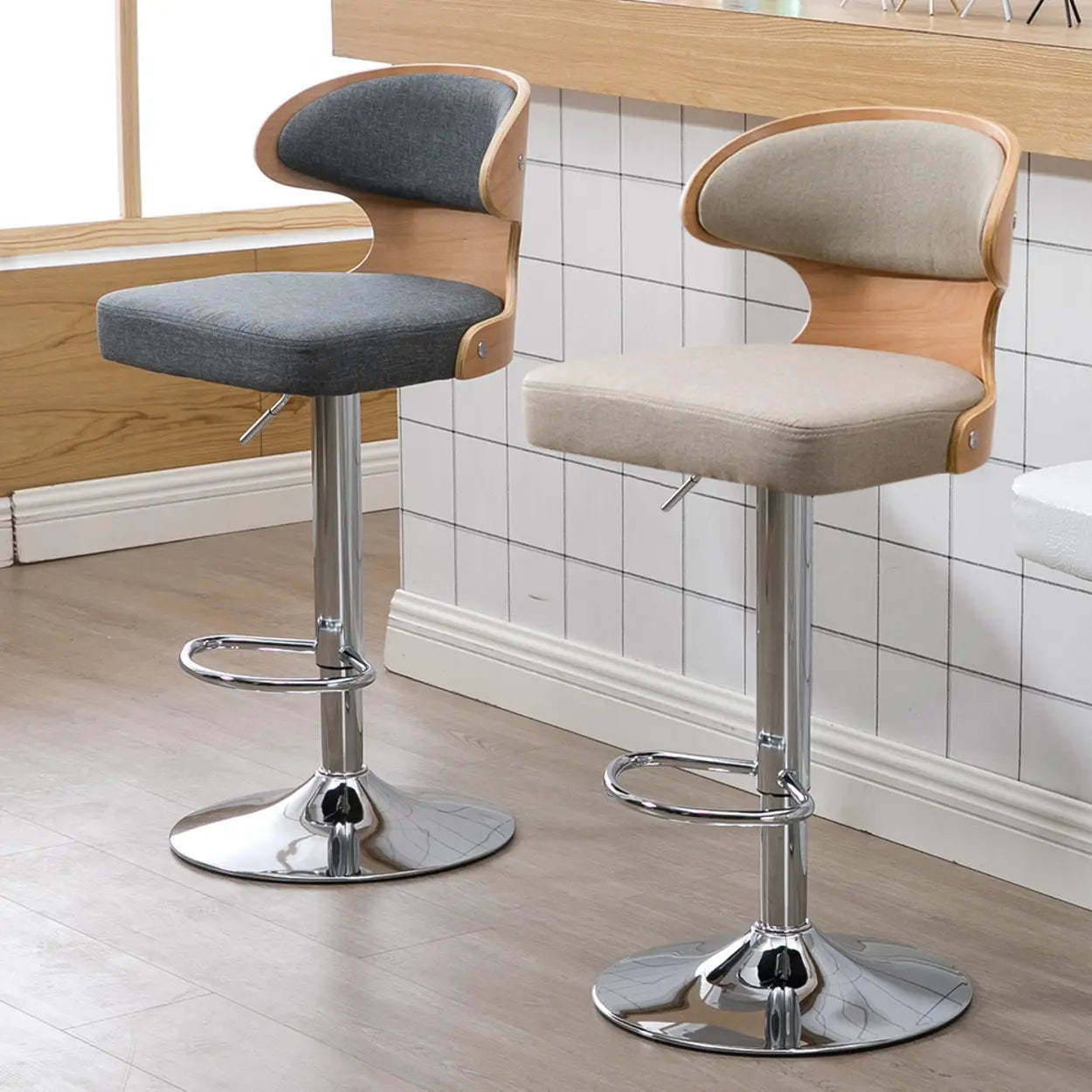 Leather Curved-Back Swivel Bar Stool with Footrest — Green