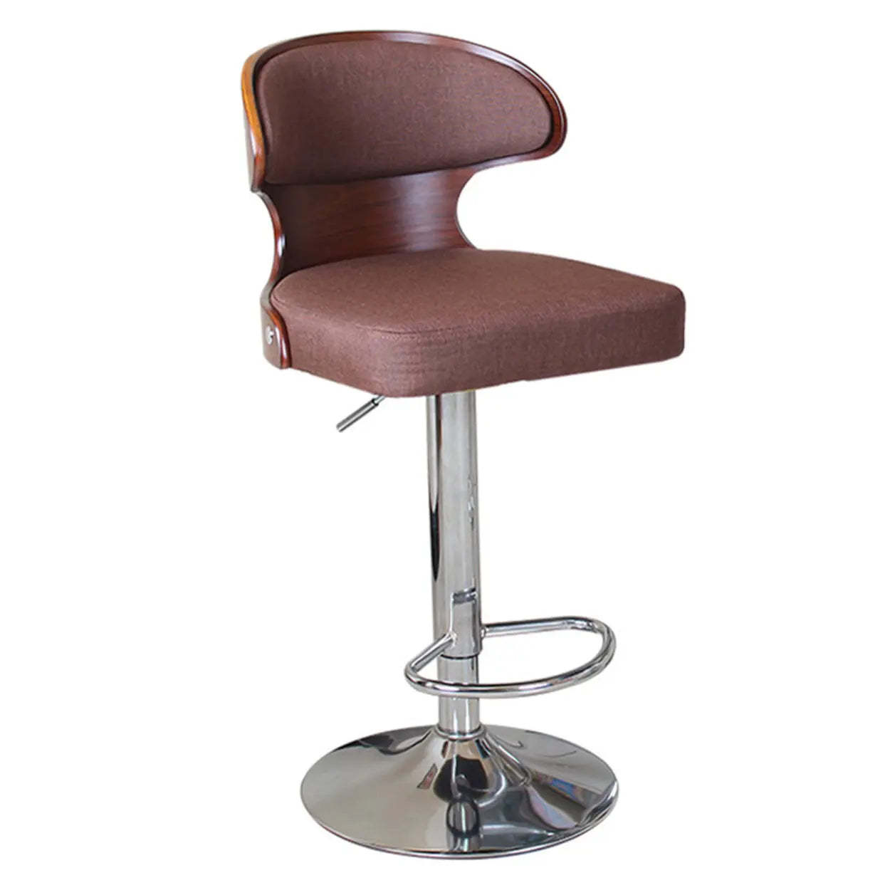 Leather Curved-Back Swivel Bar Stool with Footrest — Wood-Black