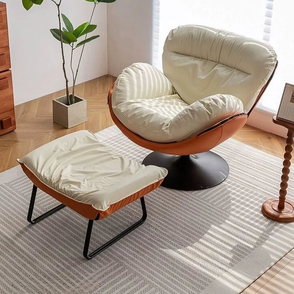 Swivel Leather Ergonomic Accent Chair with Ottoman