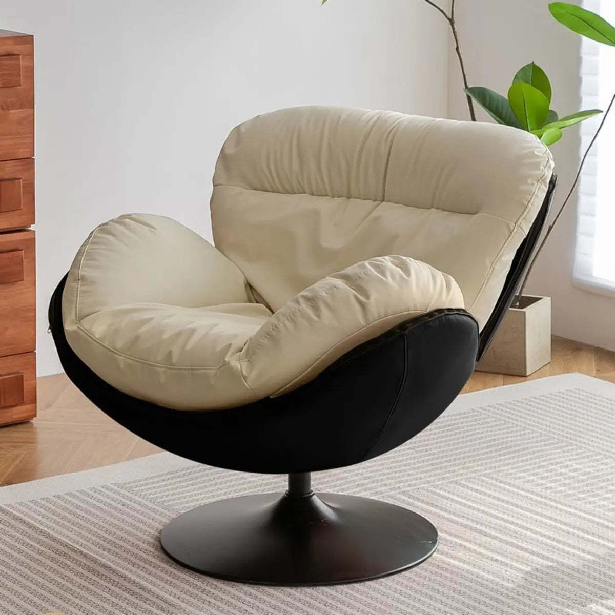 Swivel Leather Ergonomic Accent Chair with Ottoman — Off-White-Orange / Anti Cat Scratch Leather