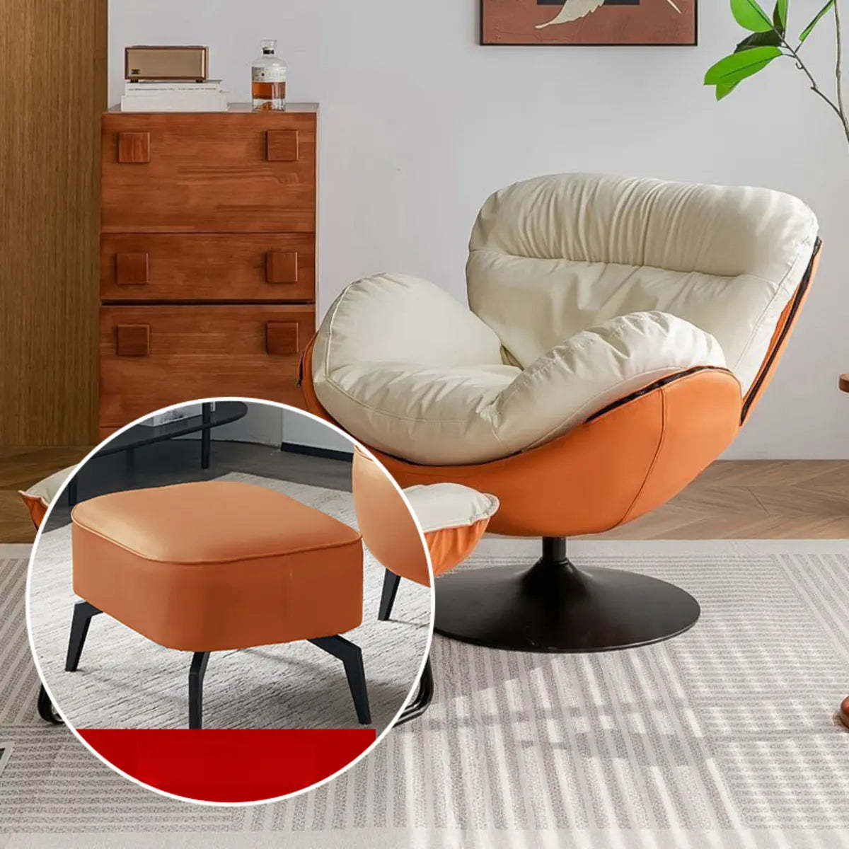 Leather ottoman accent chairs in leather wood