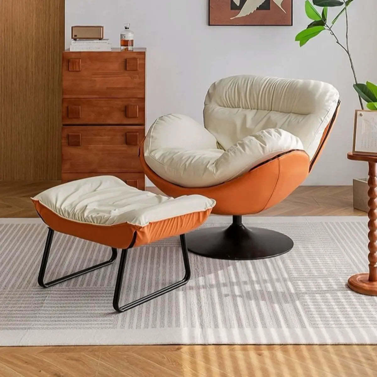 Swivel Leather Ergonomic Accent Chair with Ottoman