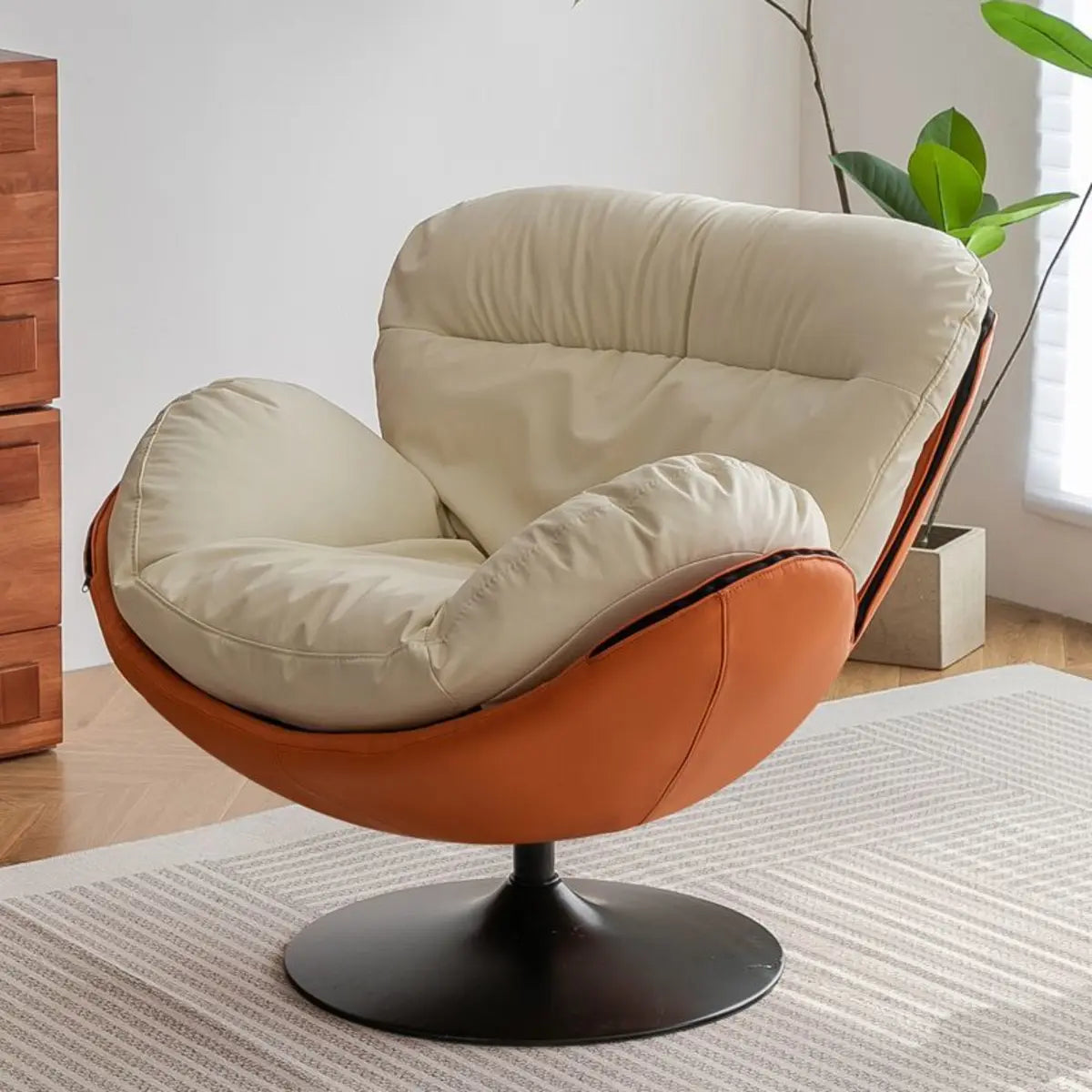 Swivel Orange Leather Tight Back Accent Chair — Coffee / Anti Cat Scratch Leather