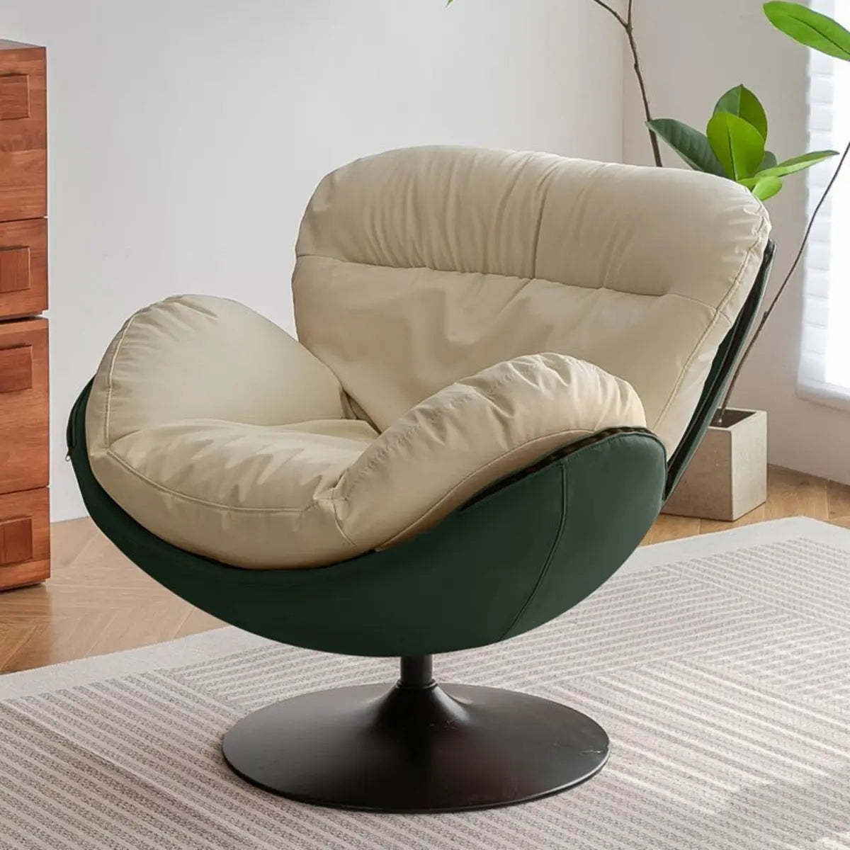 Swivel Leather Ergonomic Accent Chair with Ottoman — Beige/ Coffee / Anti Cat Scratch Leather