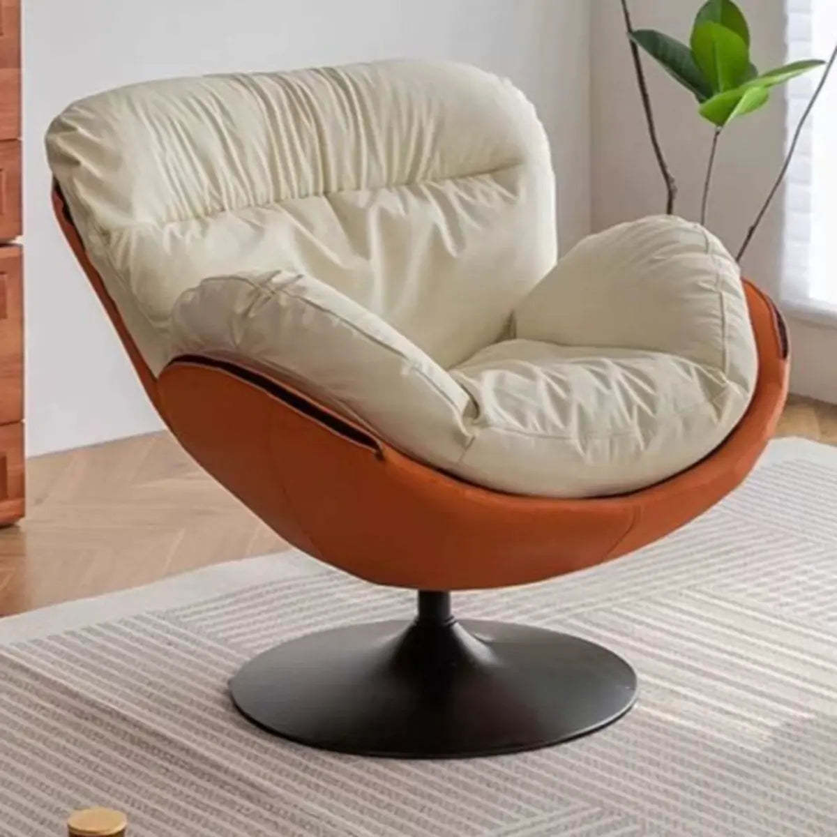 Swivel Leather Ergonomic Accent Chair with Ottoman — Beige/ Coffee / Anti Cat Scratch Leather