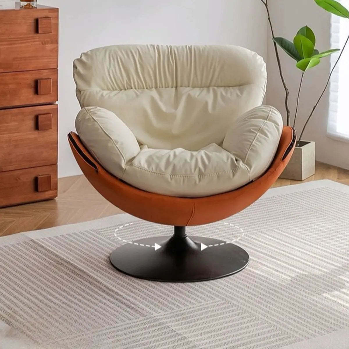 Swivel Leather Ergonomic Accent Chair with Ottoman — Beige/ Green / Anti Cat Scratch Leather