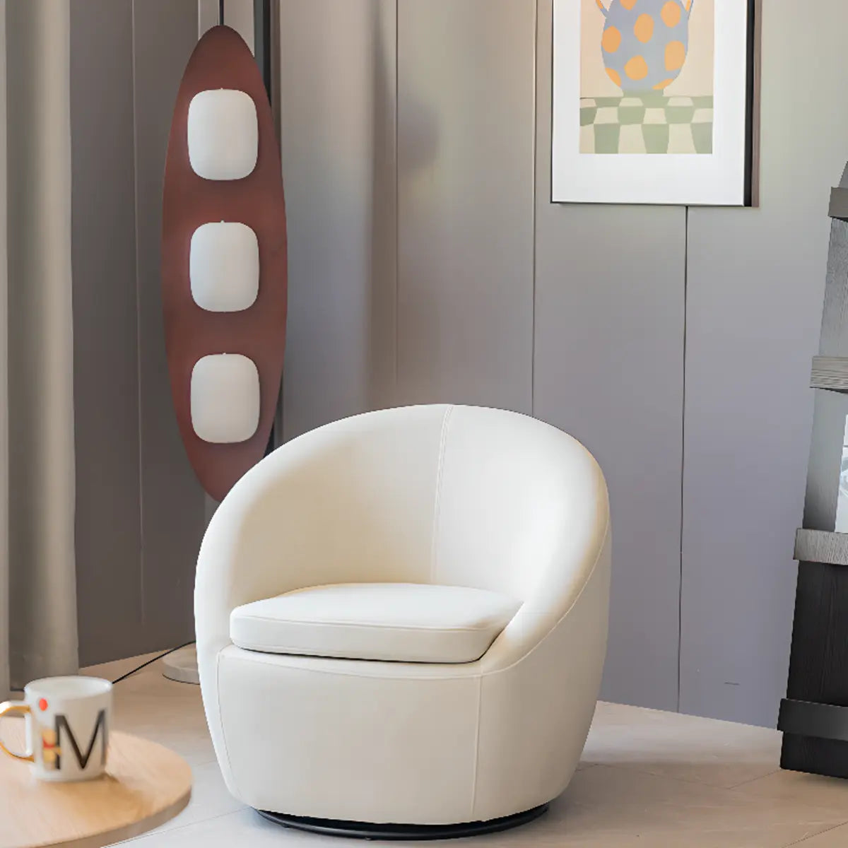 Swivel Off-White Baby Fleece Barrel Chair