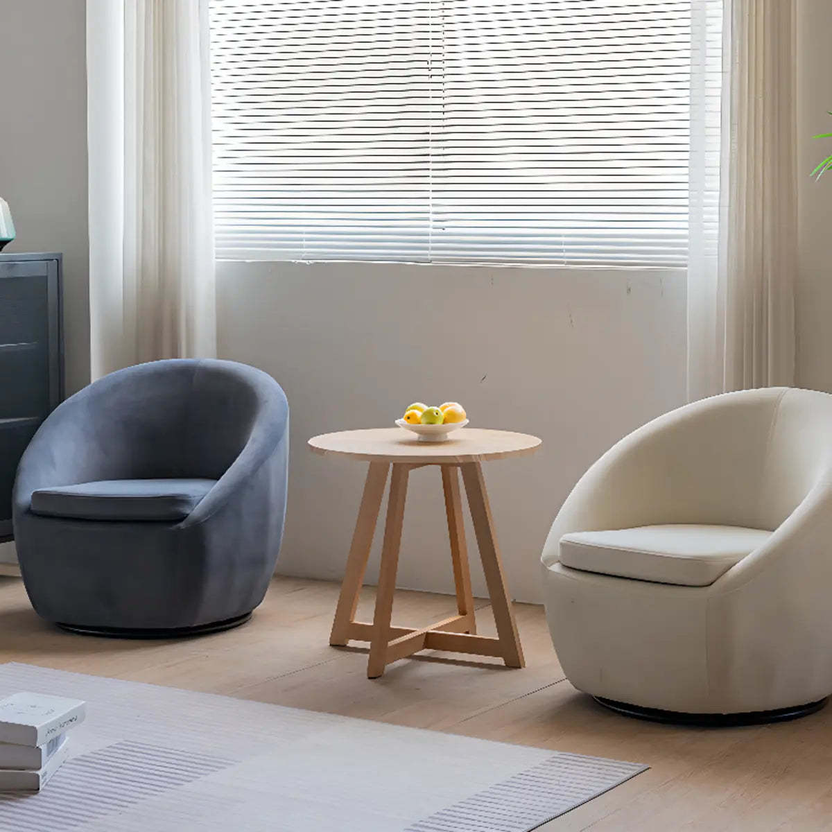 Swivel Off-White Baby Fleece Barrel Chair — Off-White / Baby Fleece