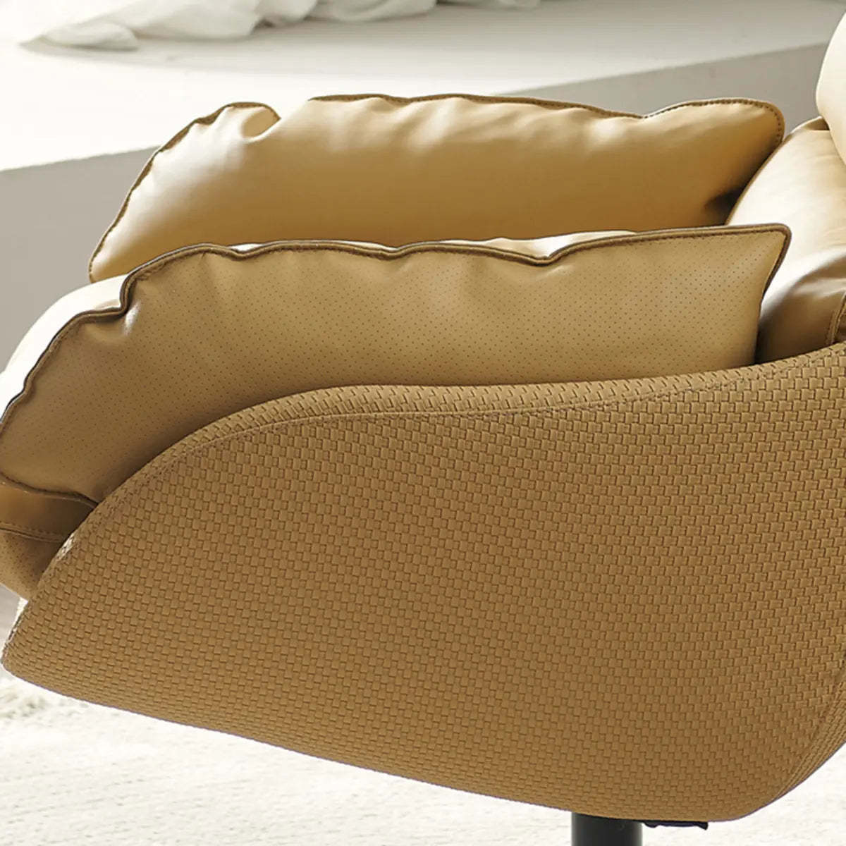 Swivel Orange Leather Recessed-Arm Armchair