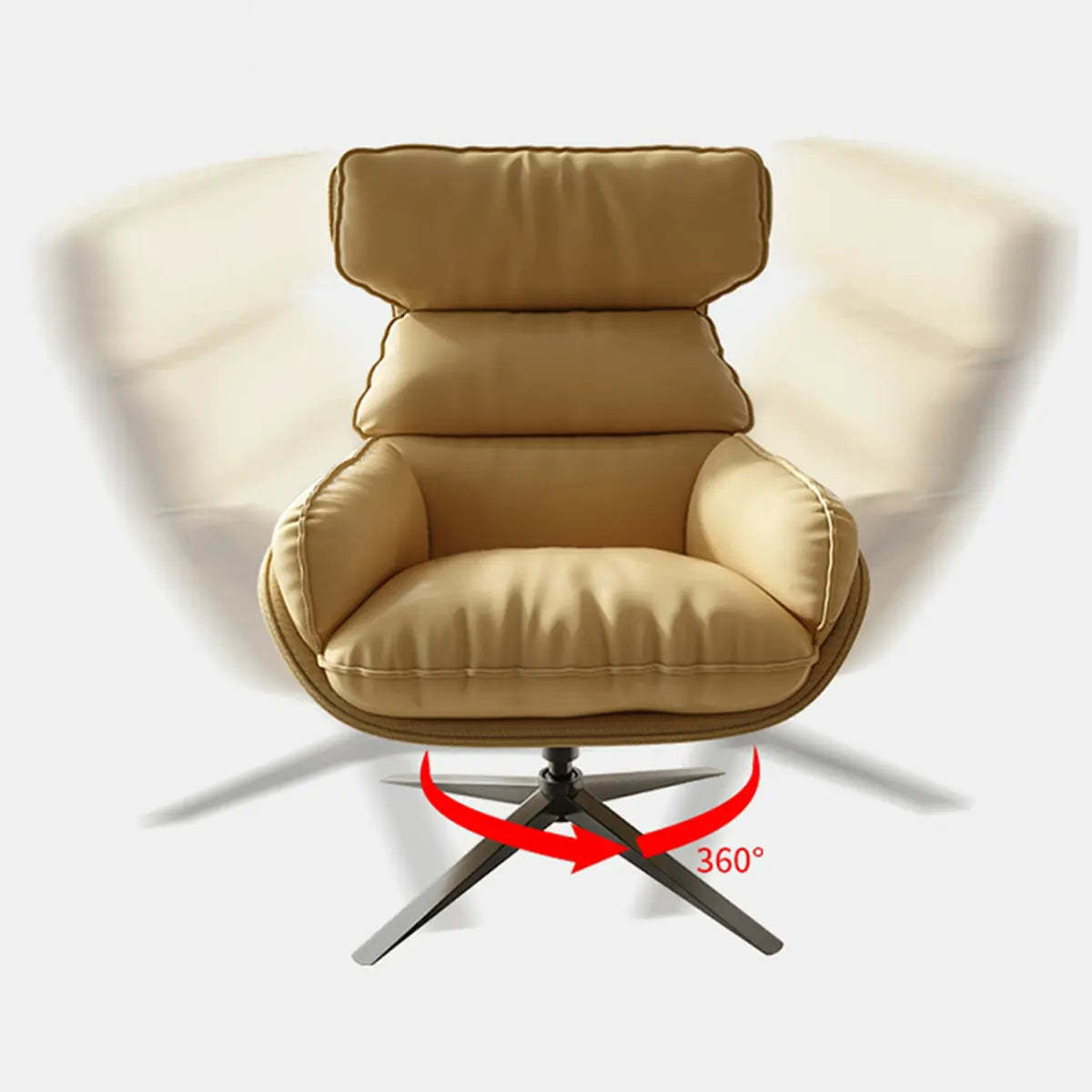 Swivel Orange Leather Recessed-Arm Armchair