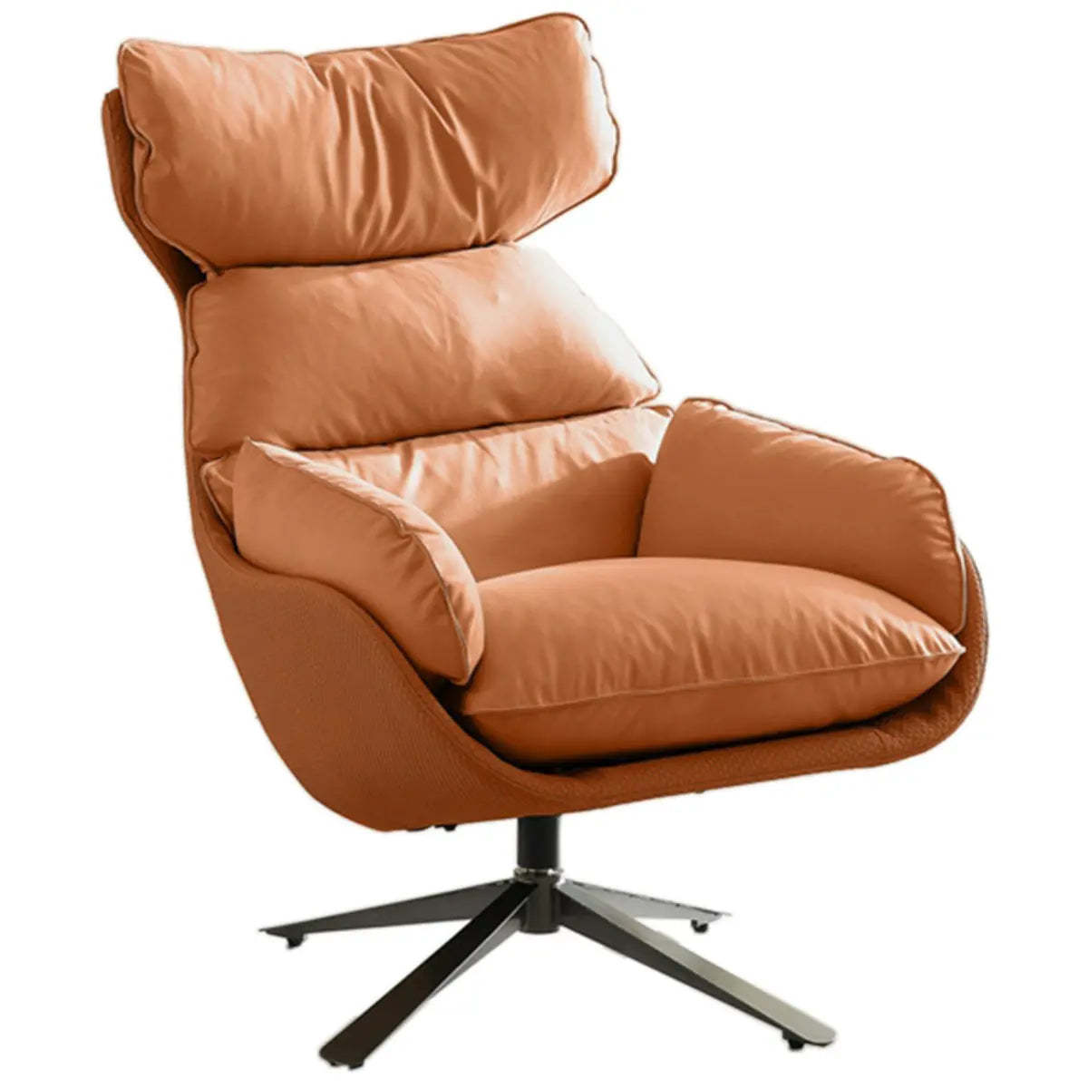 Swivel Orange Leather Recessed-Arm Armchair