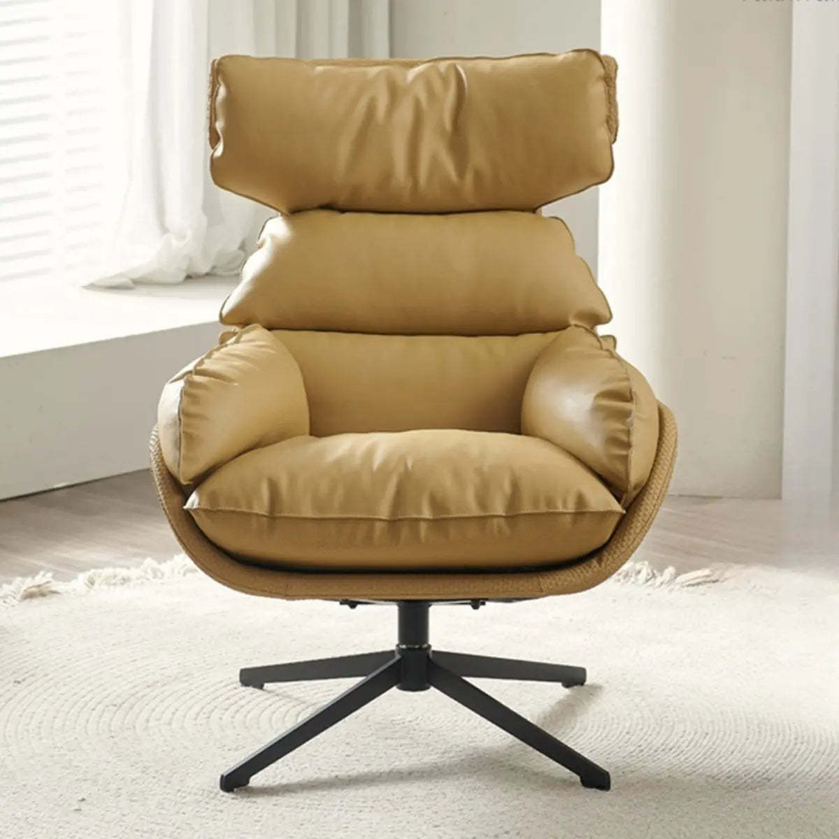 Beige leather recessed-arm orange accent chairs - leather