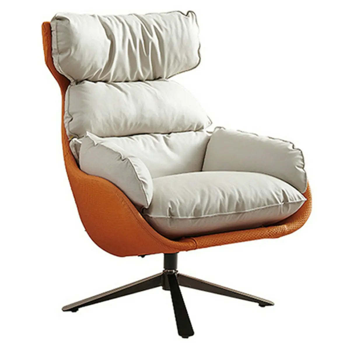Swivel Orange Leather Recessed-Arm Armchair