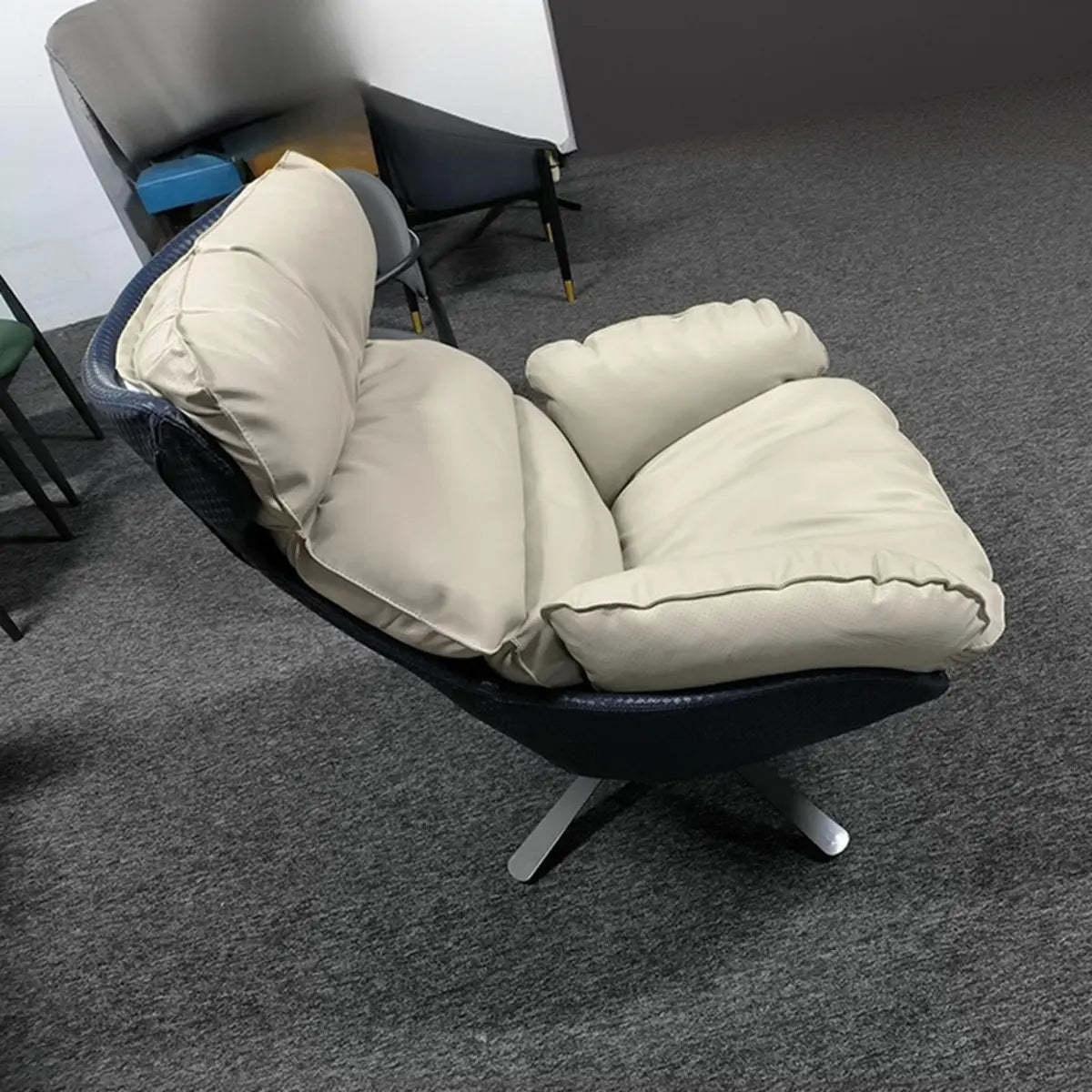 Leather orange recessed-arm beige accent chairs — Beige & Blue