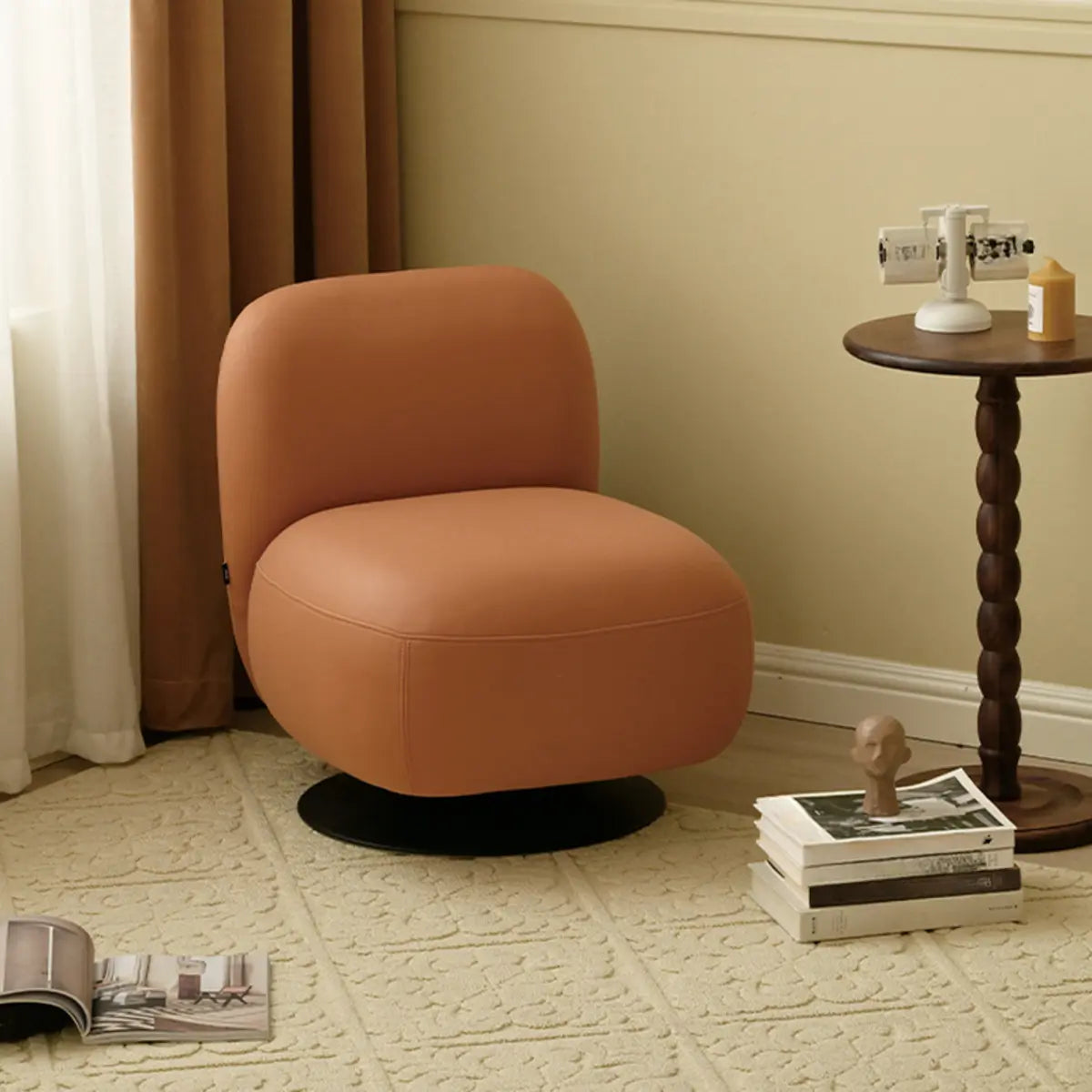Swivel Orange-Red Fade Resistant Mid-Back Slipper Chair