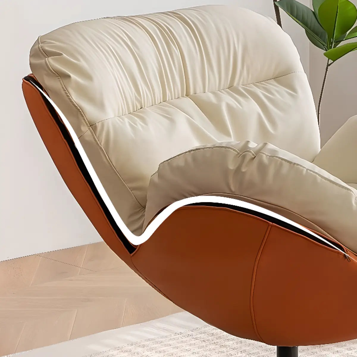 Swivel Orange Leather Tight Back Accent Chair