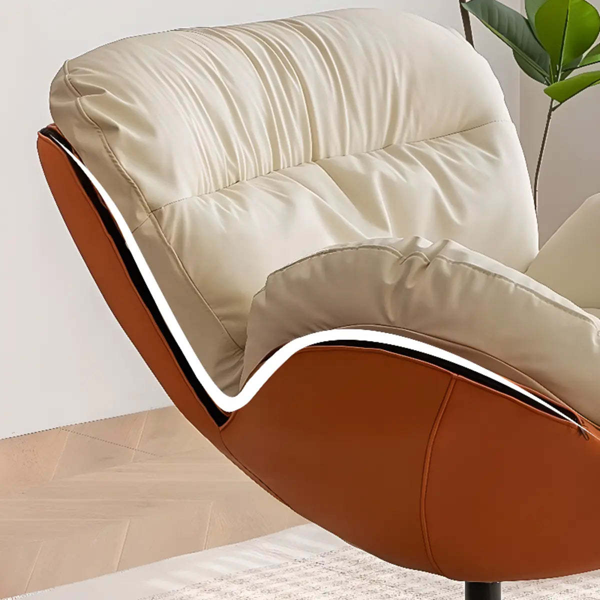 Swivel Orange Leather Tight Back Accent Chair